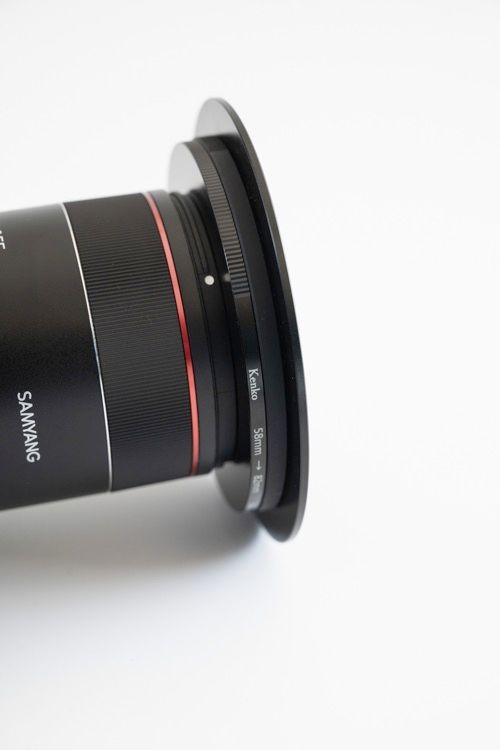 レンズに58mm→82mmステップアップリング→82mm径のスターリーナイト→Cokin Lサイズアダプターリング82mmの順番で取り付ける